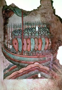 Norman soldiers crossing the English channel, from La Vie de Saint Aubin dAngers by French School