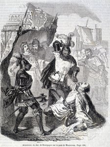 Murder of the Duke of Burgundy on the bridge of Montereau in 1419 - in “Histoire de France” by L.-P. Anquetil