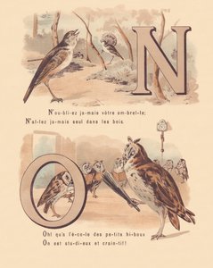 N: Nightingale, nuptial, owl, orthography by French School