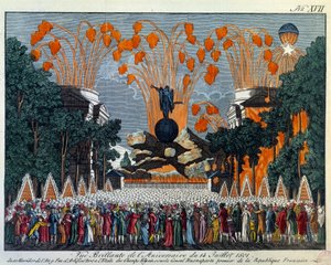 National fete of 14 July 1801 on the Champs Elysees, Paris: Fireworks takes place of the star at the Champs Elysees in Paris by French School