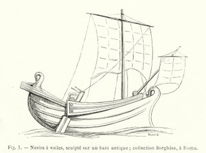 Sailing Ship Sculpted on an Ancient Bath; Borghese Collection, Rome by French School