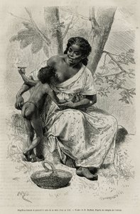 Negillon Smoking and Taking the Bosom of Her Mother in Darien (Eastern Panama) (engraving after a drawing by D. Maillart, to illustrate the story Exploration at the Isthmus of Panama and Darien by A. Reclus, 1876-1878) by French School