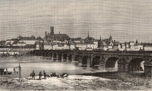 Nevers - Nievre en region Burgundy - engraving in 