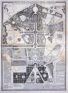 New Plan of the Town, Castle and Gardens at Versailles, from Les Plans, Profils et Elevations des Villes et Chateau de Versailles by French School