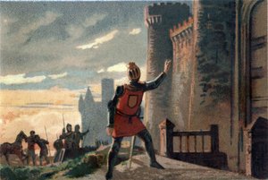 One hundred years war: following the defeat of the Battle of Crecy, the King of France Philip VI of Valois (1294-1350) knocks at the door of the Chateau de Broye saying 