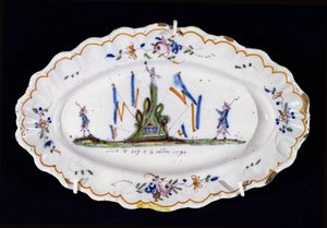 Oval plate with the inscription Vive le Roi et la Nation 1790, Nevers workshop