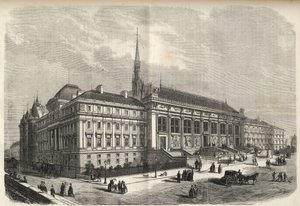 Paris - new facade of the courthouse, built by Joseph-Louis Duc (1802-1879) - (West Facade, on Rue de Harlay) engraving of 1869 by French School