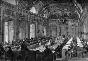 Paris, 4 August 1871: first meeting of the municipal council in the Throne Hall of the Palais du Luxembourg. Engraving in Le Monde Illustré n°748 of 12 August 1871 by French School