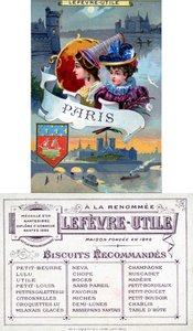 Paris, front and reverse of a promotional card for Lefèvre-Utile (LU) biscuits, late 19th century