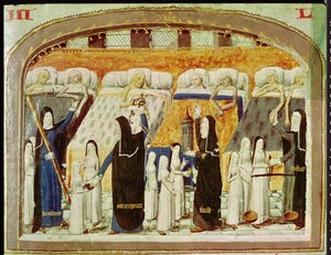 Patients and nuns at the Hospital of Hotel Dieu in Paris, from Le Livre de Vie Active de l
