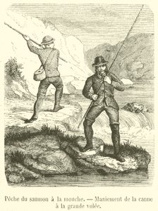 Salmon Fishing with a Fly, Handling the Rod with a Great Cast (engraving)
