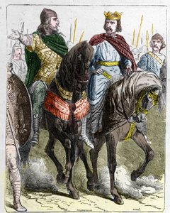 Pepin II of Herstal, known as Pepin the Younger with Clovis III, king of the Franks from 691 to 695 by French School