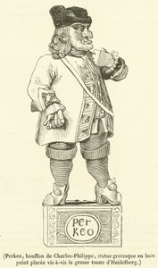 Perkeo, Jester of Charles-Philippe, Grotesque Painted Wooden Statue Placed Opposite the Great Tun of Heidelberg by French School