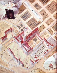Perspective view of the abbey of Port Royal des Champs as the crow flies. 18th century gouache drawing. Versailles Museum by French School
