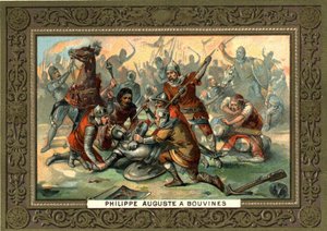 Philippe Auguste in Bouvines in 1214. 19th century chromolithography Coll. Bianchetti by French School