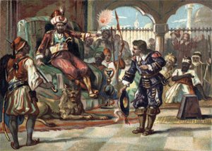Pierre Porcon de La Barbinais, captain of frigate, was taken prisoner by the Dey of Algiers. He sent him to bargain with King Louis XIV the treatment of French captives in Algeria and the peace agreements. The king refused the proposals, and the Breton com by French School