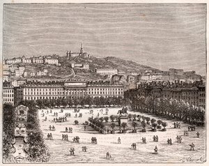 Place Bellecour or Place Louis-le-Grand - the largest square in Lyon - engraving in La France illustree: geography, history, statistical administration by V.-A. Malt-Brown. 1884 by French School