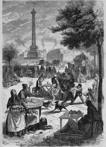 Place de la Bastille on a Sunday in September. Engraving after a Sketch by Pignard from 1865