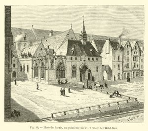 Place du Parvis in the Fifteenth Century, and Entrance of the Hotel-Dieu by French School