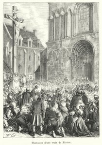 Planting of a Mission Cross (engraving) by French School