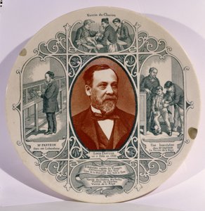 Plate with a photograph of Louis Pasteur by Pierre Petit, and scenes of his life by French School