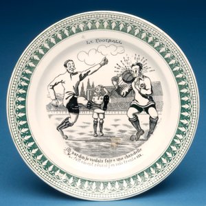 Plate with football scene (ceramic) by French School