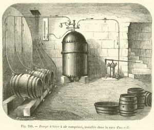 Compressed Air Beer Pump Installed in the Cellar of a Cafe