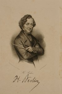 Portrait and signature of Hector Berlioz