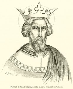 Portrait of Charlemagne, Painted in Wax, Preserved in the Vatican (engraving) by French School