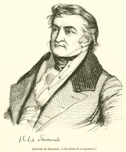 Portrait of Sismondi, and Facsimile of His Signature by French School
