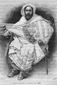 Portrait of Abd el-Kader in Damascus in 1880, from La Syrie daujourdhui. Voyages dans la Phenicie, le Liban et la Judee. 1875-1880 by Louis Charles Emile Lortet, 1884