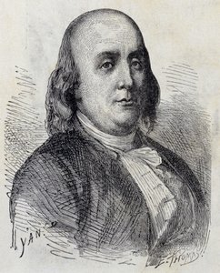 Portrait of Benjamin Franklin (1706 - 1790), American Politician, Memorialist, Pamphleteer and Physicist - in Album of Science; Illustrious Scholars; Great Discoveries 1896 by French School