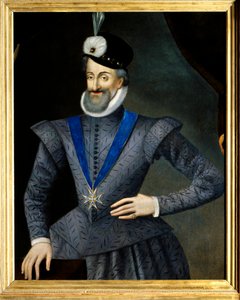 Portrait of Henry IV (1553-1610) King of France. He has the necklace of the insignia of the Order of the Holy Spirit. Anonymous French painting of the 17th century by French School