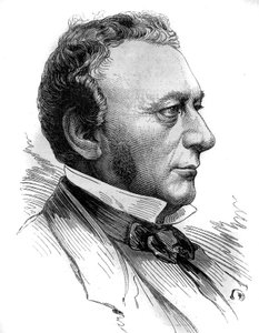 Portrait of Isaac Pereire (1800 - 1875), founder of the Société de Crédit Mobilier and the Compagnie Générale Transatlantique. Engraving in 