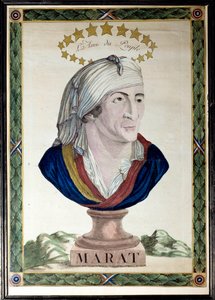 Portrait of Jean Paul Marat, French physician, journalist and politician (1743-1793), the friend of the people. Etching with strong water and chisel of the 18th century. Paris, Musee Carnavalet.