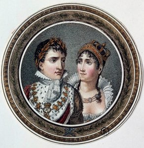 Portrait of Napoleon I and Josephine de Beauharnais. Painting on lid of candy by French School