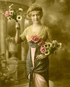 Portrait of a Woman Holding a Bunch of Flowers