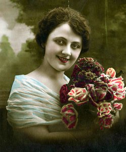 Portrait of a Woman Holding a Bunch of Flowers