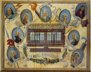Portrait of Historical Figures and View of the Parisian Cafe Le Procope by French School