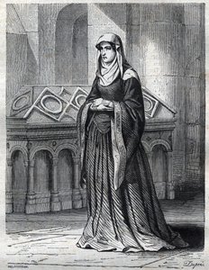 Portrait of the Benedictine nun who would have been the mistress and sister of Pope Gregoire XII and the mother of Eugene IV. Engraving in 
