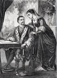 Portrait of the King of France Henri II and Diane de Poitiers - engraving by French School
