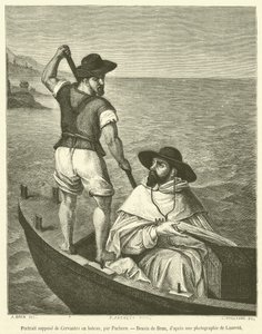 Supposed Portrait of Cervantes in a Boat (engraving) by French School
