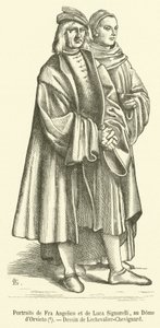 Portraits of Fra Angelico and Luca Signorelli, in the Dome of Orvieto (engraving) by French School