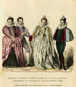 Portraits in 1581, of Louise de Vaudemont (1553-1601), Queen of France, wife of Henry III (1551-1589), of the third Duke of Guise, Henri I, known as the Balafre (1549-1588), of Marguerite of Lorraine (1564-1625) daughter of the Count of Vaudemont