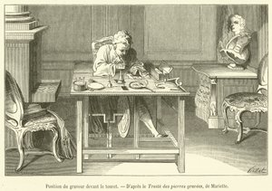 Position of the engraver in front of the grinding wheel