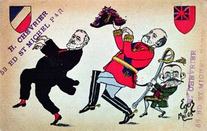 Postcard depicting President Loubet, King Edward VII and Theophile Delcasse, May 1903 by French School