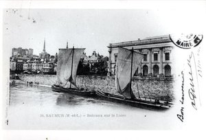 Postcard depicting barges on the Loire at Saumur, France, before 1914 by French School