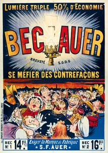 Poster advertising Becauer petroleum lamps, printed by Charles Verneau, 1890