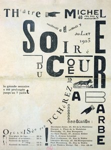 Poster advertising Soiree du Coeur a Barbe at the Theatre Michel 6th and 7th July 1923