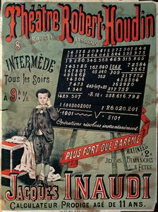 Poster advertising an appearance of Jacques Inaudi at the Theatre Robert Houdin, Paris, 1878